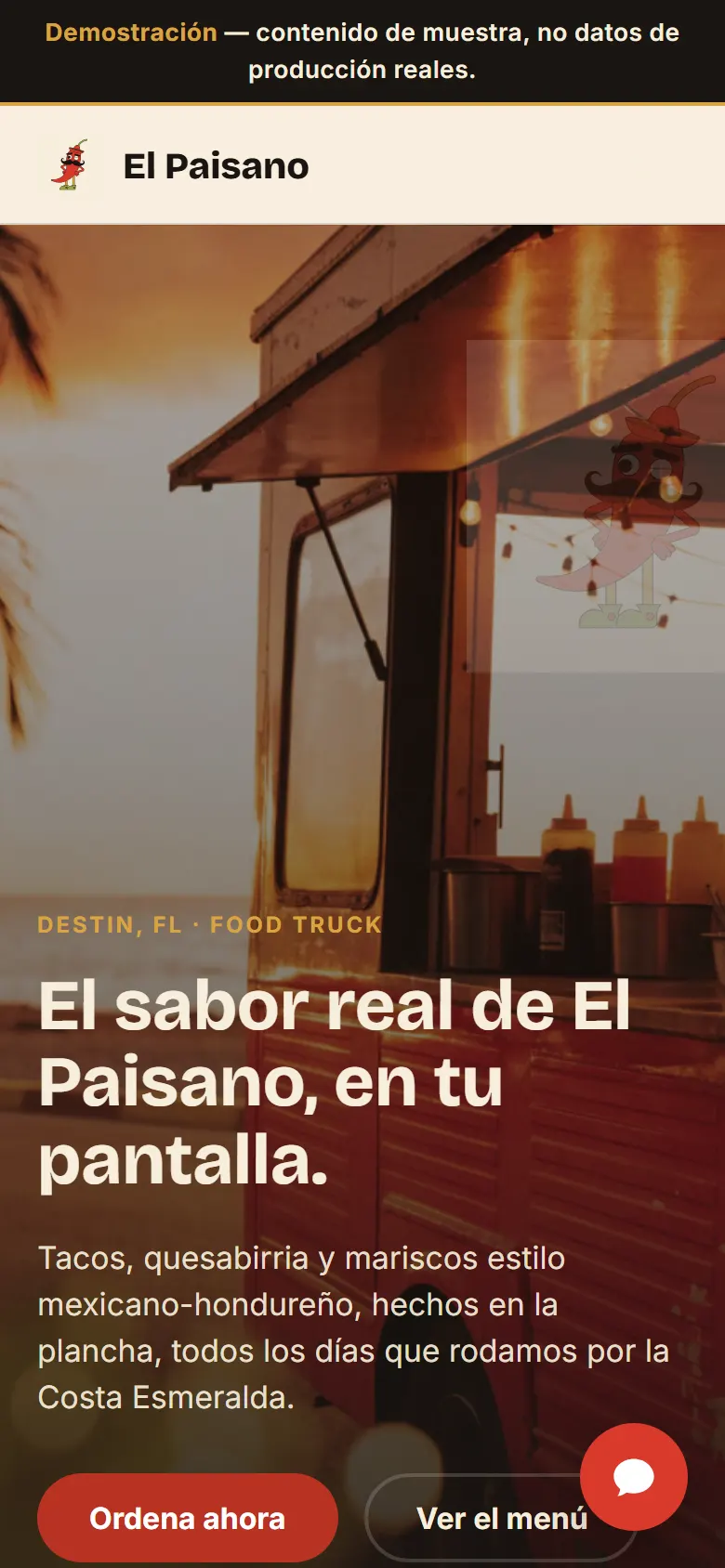 Sitio de El Paisano en un teléfono